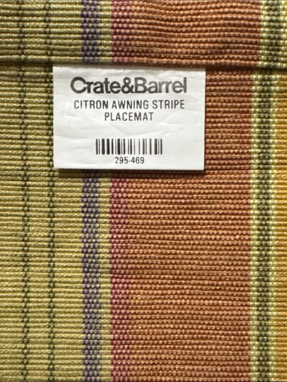 Crate&Barrel Citron Awning Stripe Placemat Set of 6